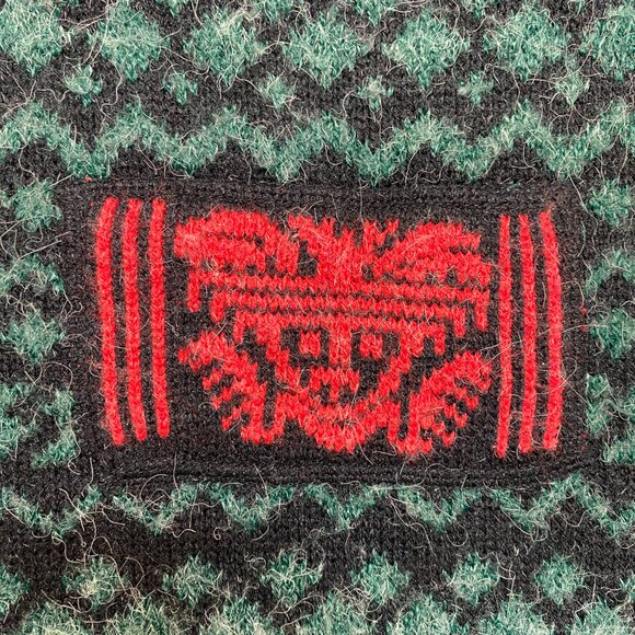 VINTAGE Saks Fifth Avenue Cardigan Sweater Patches WomensXL Green Mohair 80s - Picture 8 of 11